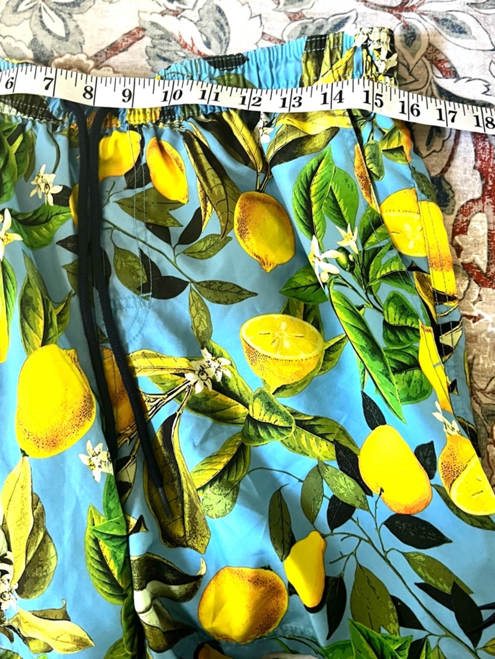 Speedo Lemon Print Swim Trunks Small Blue Citrus Swim Shorts Beach Pool Vacation - Picture 5 of 6